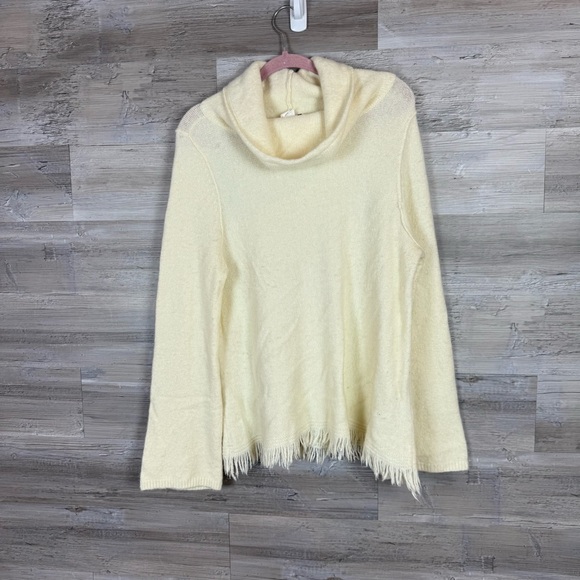 Anthropologie Sweaters - Anthropologie Cream Cowl Neck Fringe Hem Sweater Boho Knit Large